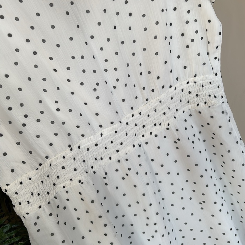 Abercrombie & Fitch White & Black Polka Dot Button Up V-Neck Dress Sheer Lined - Picture 13 of 15